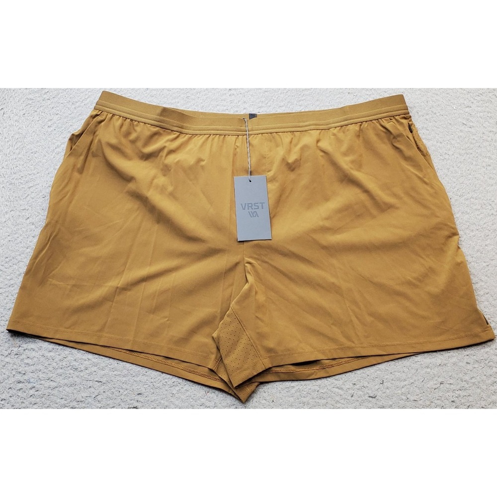 VRST 5 Accelerate Running Brief Shorts Men XXL Brown Lined 4-Way Stretch UPF 30+